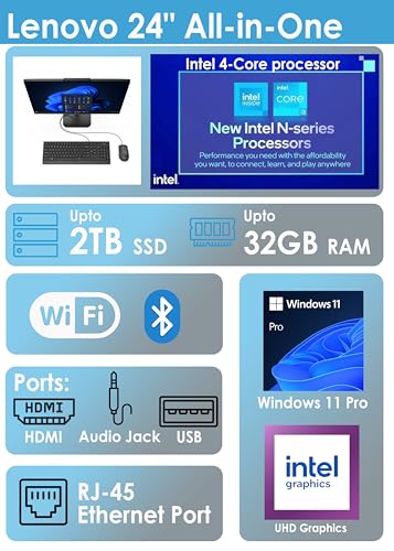 Lenovo All-in-One Desktop with Intel 4-Core Processor| 24 inch Full HD Display| 16GB DDR4 RAM, 256GB PCIe SSD| WiFi 6| Bluetooth| HDMI, USB, Ethernet Ports| Windows 11 Pro| For Business & Personal Use - Image 3