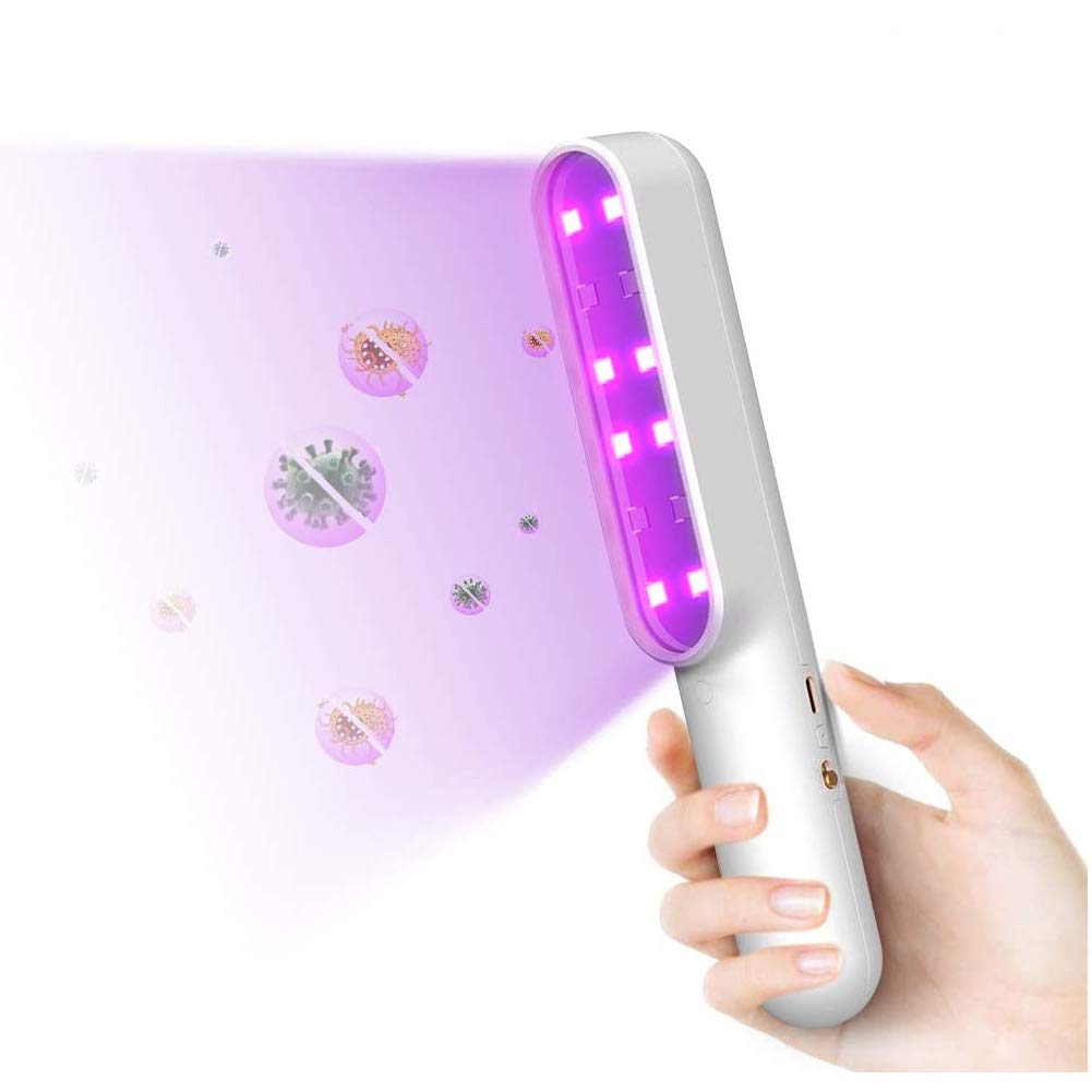Luz de esterilización UVC portátil, sala de estar del dormitorio Lámpara de mano UV Lámpara de carga USB Varita ultravioleta doméstica para viajes en el hogar,Blanco