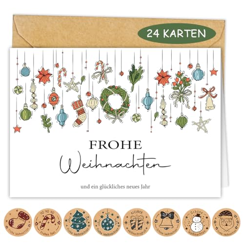24er Weihnachtskarten mit Umschlag Set - Premium A6 Klappkarten -...