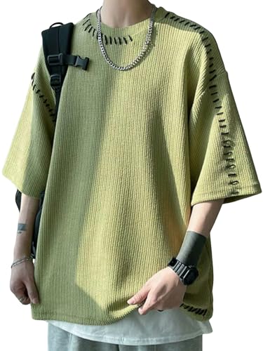 OYOANGLE Men's Half Sleeve Drop Shoulder Crew Neck Oversized Streetwear T Shirt Tee Tops
