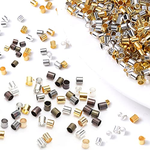 1500PCS Perles à écraser,Perle a Ecraser en Laiton,Ensembles de Perles a Sertir Intercalaire,Embouts de Curseur Tube d'extrémité à Sertir,Fabricationde de Bijoux 1.5mm/2.0mm/2.5mm Cover