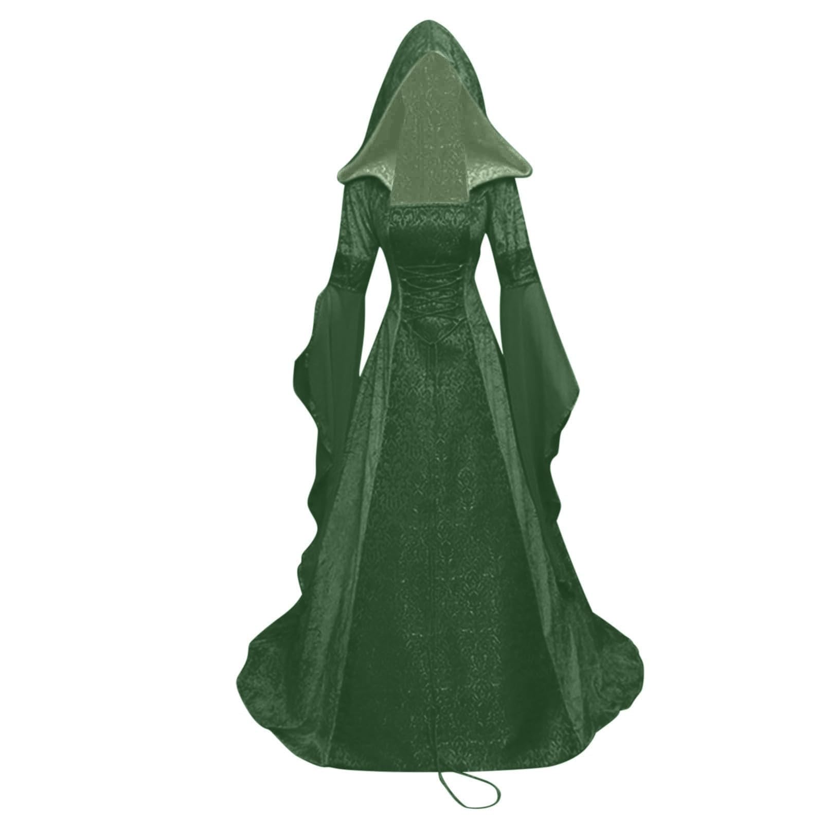 Robe Medievale Halloween Femme Manches Chérie Panneau Court Grande Longue Gothique Décontractée Boutonnage Coupe Évasée