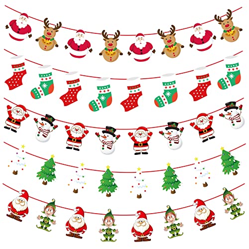 クリスマス飾り 旗 クリスマス ガーランド 5種類 紙製 トナカイ 靴下 クリスマスツリー 壁飾り イベント パーティー 店舗 ショップ 装飾 インテ