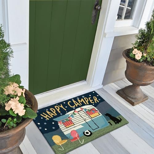 Liora Manne Frontporch Indoor/Outdoor Rug – Dog Welcome Mats, Novelty Designs, Comfortable & Durable, Easy Care & Maintenance, UV Stabilized, 1'8" x 2' 6",Happy Camper