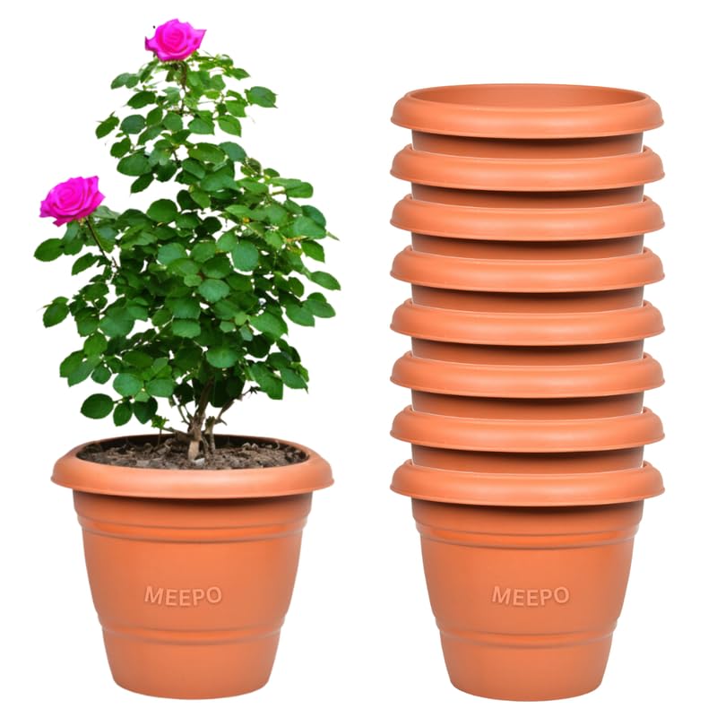 Meepo UV Treated Orchid Plastic Round Pot |Heavy Duty Highly Durable Plant Container Gamla for Indoor Home Decor & Outdoor Balcony Garden-12 inch (Pack of 8) (B0CQ58WLS7) Amazon Price History, Amazon Price Tracker