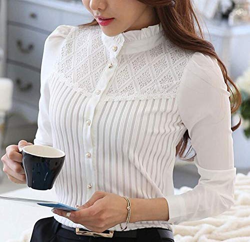 Image of Smile Fish Women Hollow Out Back Zipper Lace Long Sleeve Elegant Blouse