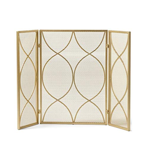 Bbgs Spark Guard 3 Panel Foldable Fireplace Screen Protector Fender Fire Guard Free Standing Screen Iron Fire Panel Mesh, Gold/Black (Color : Gold) #TOP6