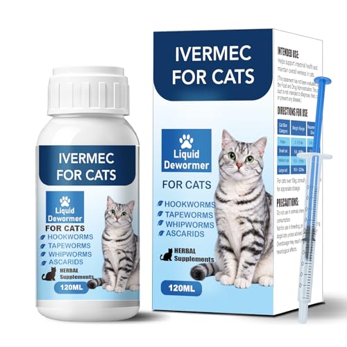 lvermect Dewormer Liquid for Cats Cat Dewormer Digestive Cleanser Treatment Broad Spectrum for All Wormer Round Worms Pin Worms Hookworms Lung Worms Cats Internal Balance Support