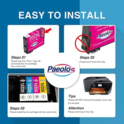 Paeolos 502XL Black Ink Cartridges for Epson 502 for Epson Expression Home XP-5100 XP-5105 XP5100 XP5105 Workforce WF-2860DWF WF-2865DWF WF2860 WF2865 (3 Black)