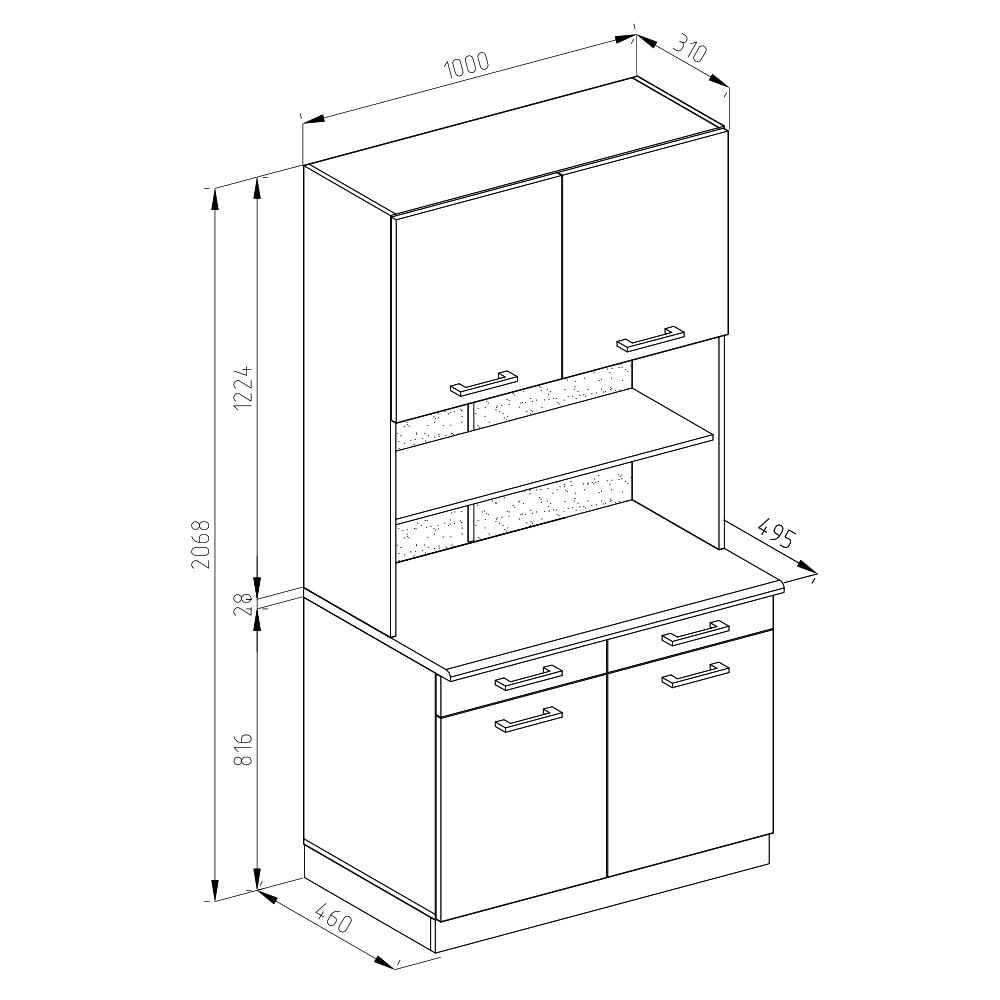 Vicco Bloque de Cocina R-Line, Blanco Alto Brillo, 100 cm, ET Mármol, Apto para combinación Modular en líneas de Cocina