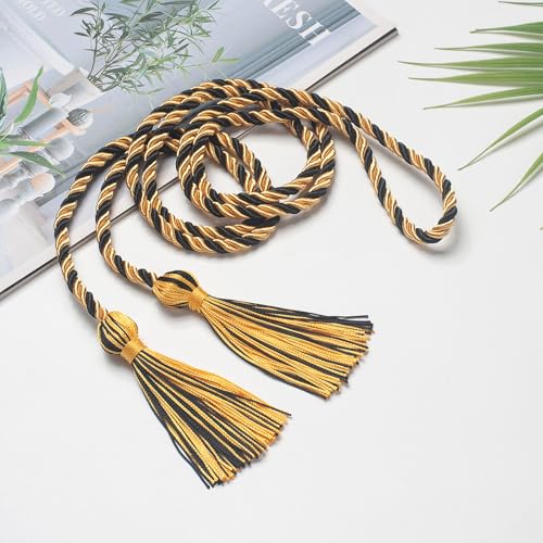 Image of ONUPGO Gold Black Graduation Cord, Graduation Honor Cords Rayon Braided Tassel Cord for 2026, 68 inch Polyester Yarn Long Robe Honor Rope for Graduation Students, Bachelor Gown