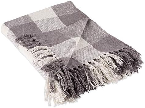 DII Buffalo Check Collection Rustic Farmhouse Throw Blanket with Tassles, 50x60, Gray/White