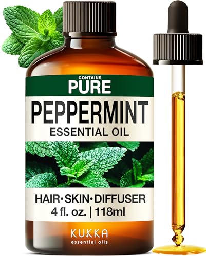 KUKKA Peppermint Essential Oils - 4 Fl Oz - for Hair, Skin, Diffuser, Aromatherapy & DIY Soap Making...