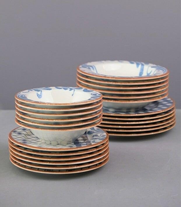Elegancki 24-częściowy serwis obiadowy, 100% porcelana, w zestawie talerze do serwowania, miski i talerze deserowe, można myć w zmywarce i używać w kuchence mikrofalowej