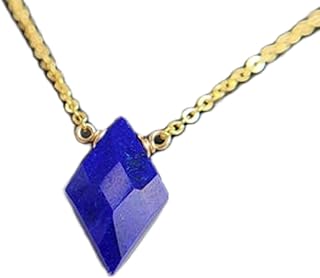 Colgante de lapislázuli natural facetado de 12 x 8 mm, color azul, en plata de ley 925, con forma de triángulo y cadena de cable de 45 cm. Regalo de joyería espiritual con energía curativa |