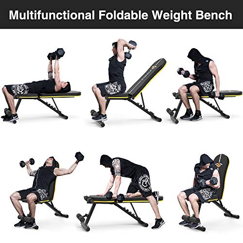 Weight Bench Adjustable, Figolo Workout Bench with Thicken Premium Steel Widen Seat for Home Gym Strength Training Press Bench with Easy Installation - Black