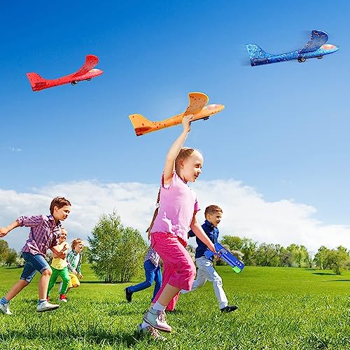 3-Pack-Airplane-Launcher-Toys-2-Flight-Modes-Foam-Glider-Catapult-Plane-Toy-with-Dinosaur-Stickers-LED-Light-Outdoor-Flying-Game-Toys-for-4-5-6-7-8-9-10-11-12-Year-Old-Boys-Girls-Birthday-Gifts
