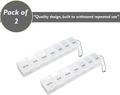 Vista 4 de Organizador semanal de 2 pastilleros, caja de dosis de viaje de 7 días, organizador portátil para tabletas, caja de almacenamiento de medicamentos