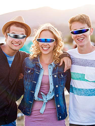 Image of 4 Pairs Futuristic Narrow Cyclops Sunglasses Robot Space Costume Color Mirrored Lens