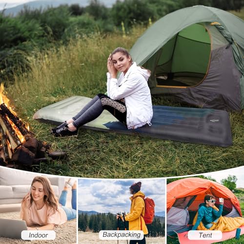 pickyNproud Camping Sleeping Pad Extra Thick 5 Inch Inflatable Camping Pad with Pillow Sleeping Mat Built-in Foot Pump Portable Lightweight Camping Air Mattress for Backpacking Hiking Tent