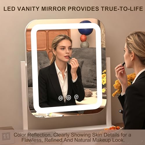 Lighted Vanity Mirror 12x14in,LED Makeup Mirror with 3 Color Lighting & Dimmable, Smart Touch Memory LED Mirror 3000-6000K for Bedroom Vanity — view 6