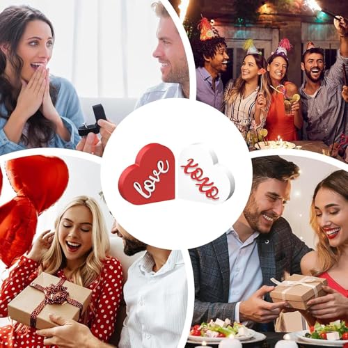 Plato de madera de San Valentín de 2 piezas en forma de corazón para centro de mesa de hogar 6