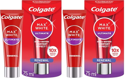 Colgate Max White Ultimate Renewal Whitening Toothpaste 75ml - 10X Whiter Teeth - Instant Teeth Whitening Toothpaste - Deeply Whitens - Helps Prevent Future Stains - Enamel Safe for Daily Use