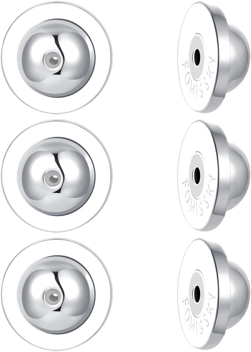 Fomissky-sisa Dics Flat Earring Backs, 6 pcs Locking Earring Backs Replacements, White Gold Plated Earring Backs for Studs, 3 Silver - Dia. 8MM, EB17a