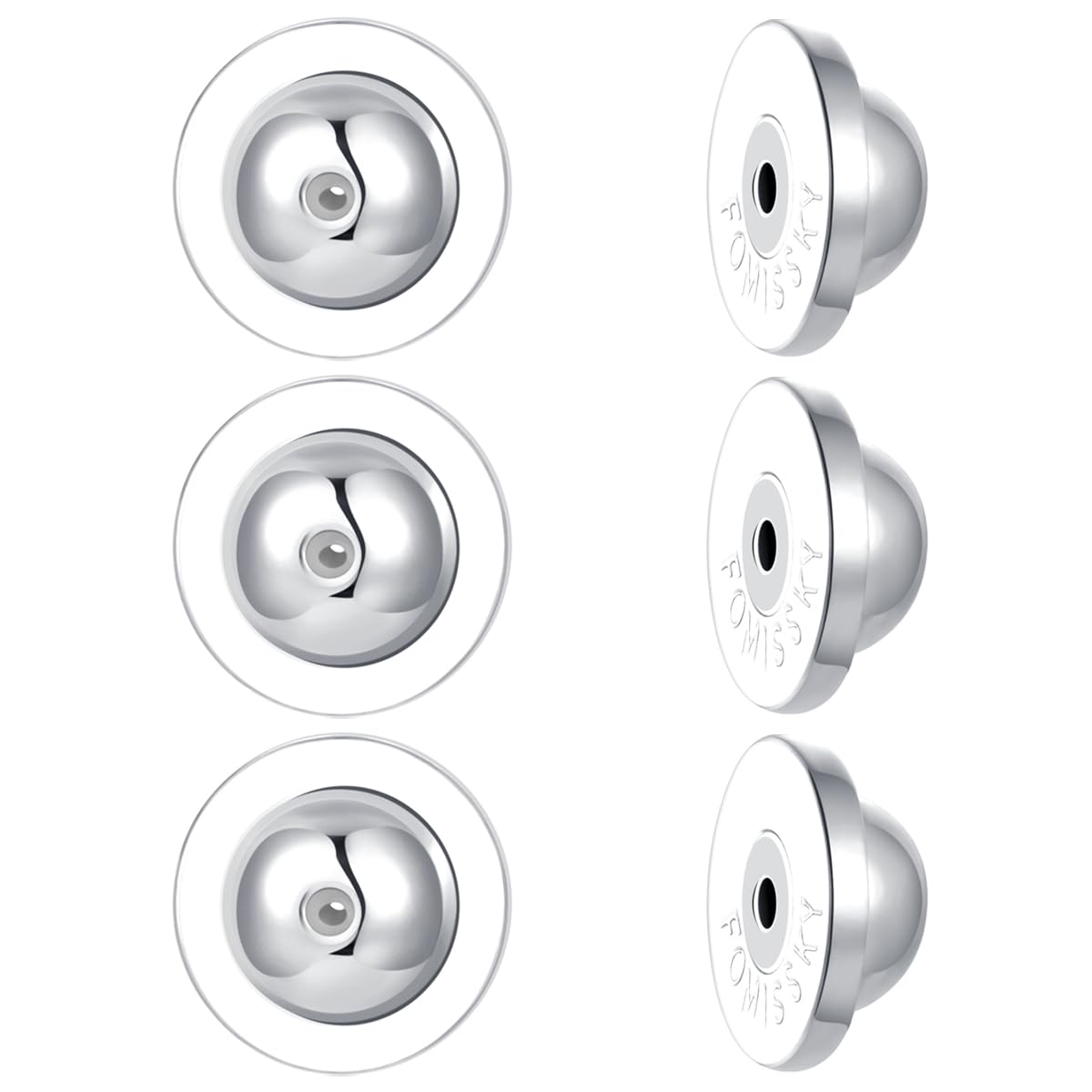 Fomissky-sisa Dics Flat Earring Backs, 6 pcs Locking Earring Backs Replacements, White Gold Plated Earring Backs for Studs, 3 Silver - Dia. 8MM, EB17a