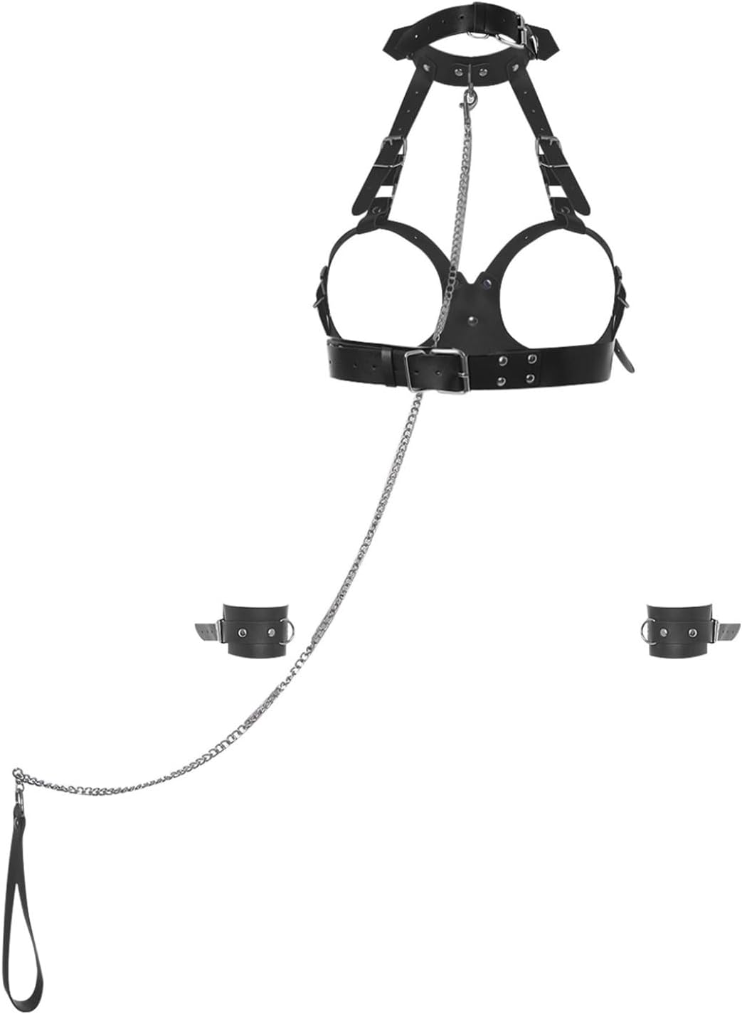 Oyolan Women Halter Bralette Pu Leather Harness Collars Suspender Bra Y2k Prom Stage Accessories Sleepwear