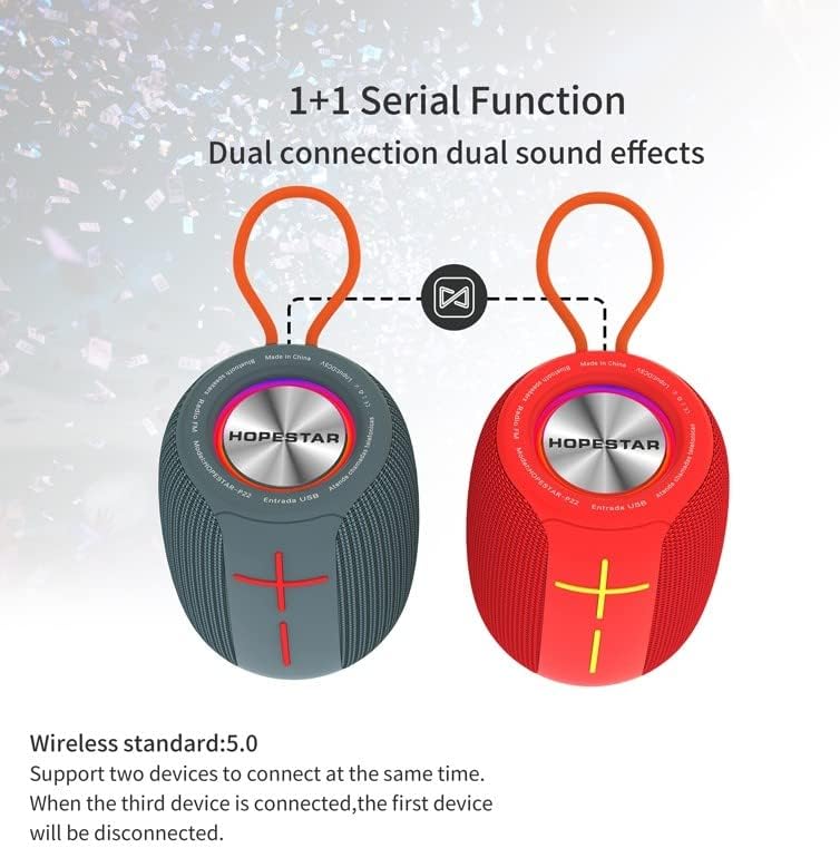 Diagram showing two Hopestar P22 speakers connected via 1+1 Serial Function for dual sound effects
