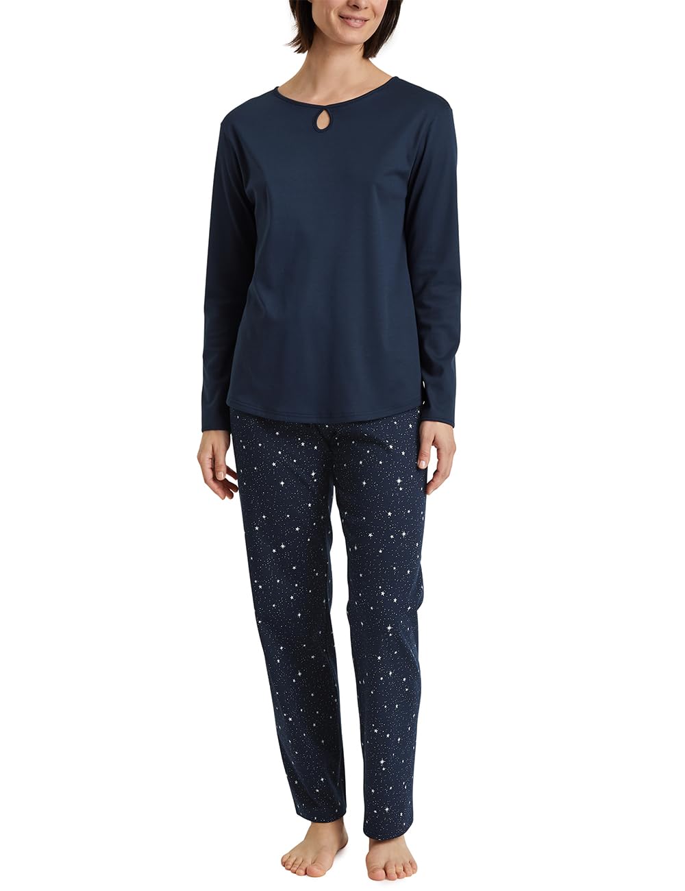 CALIDA Sweet Dreams Women's Long Pyjamas 100% Cotton Trousers with Fabric Covered Elastic Waistband, Peacoat Blue, 44-46