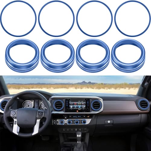 Image of Aluminum Alloy AC Knob Covers & Vent Outer Rings Kit for Toyota Tacoma 2016-2023 (8pcs Blue) - HVAC Control Button Covers, Air Conditioner Vent Trim Rings