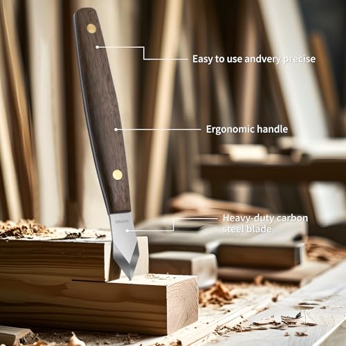 Image of RUITOOL Marking Knife, Woodworking Scribing Knife with Leather Sheath, High Carbon Steel Double Beveled Blade Striking Knifes with Wooden Handle, Premium Quality Wood Scribe Tool for Carving