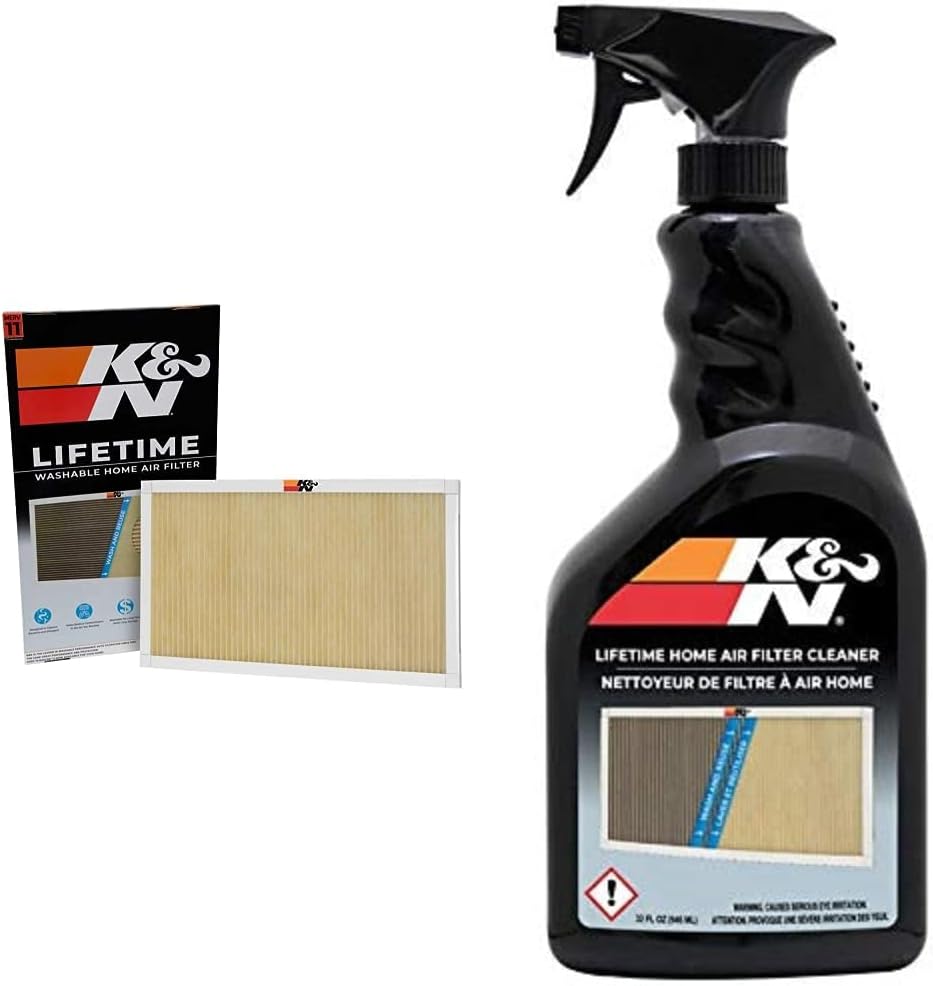 K&N 18x30x1 HVAC Furnace Air Filter, Lasts a Lifetime, Washable, Merv 11, the Last HVAC Filter You Will Ever Buy, Breathe Safely at Home or in the Office, HVC-11830 | K&N HVAC Filter Cleaner: 32 Oz Spray Bottle Filter Cleaner and Refresher; Restores K&N Home Air Filter Performance; 99-6010