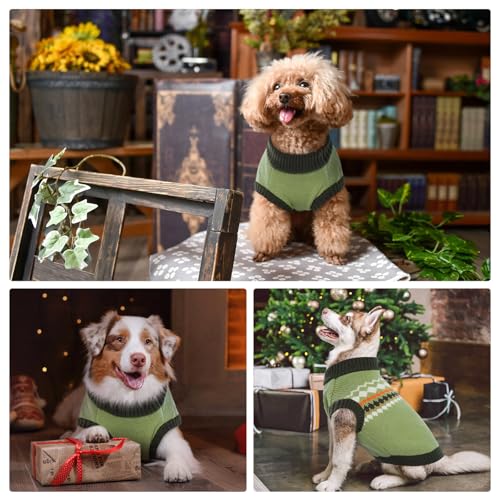 Kuoser Dog Sweater, Small Dog Sweater, Dogs Sweaters for Small Dogs Girl Boy, Thermal Puppy Christmas Sweaters Knitwear, Cold Weather Pet Winter Pullover Sweatshirt Apparel with Leash Hole, Green XS