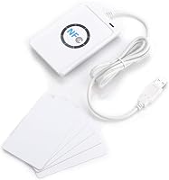 Cititor și scriitor de carduri NFC Akozon ACR122U ISO 14443A-B, dispozitiv contactless cu software pentru carduri IC, alb, pentru calculator 5