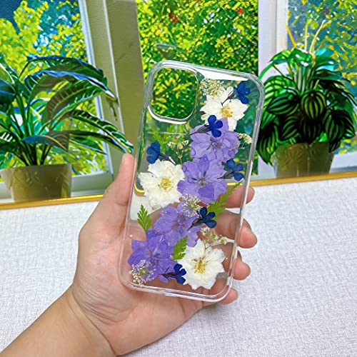 Abbery for iPhone 11 Phone Case Floral Cute Clear with Pressed Dry Real Flower Design Soft TPU Flexible Rubber Women Girls Blue White Flowers Shockproof Protective Case for iPhone 11 (Navy Flower) by Abbery - Image 5