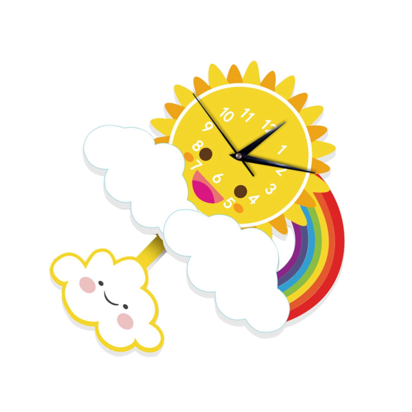 Horloge murale à balancier soleil pour chambre enfant arc-en-ciel