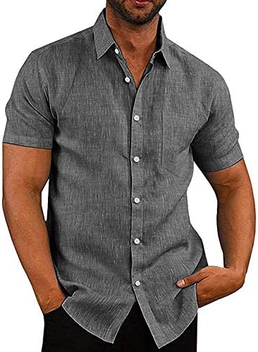 COOFANDY Men's Casual Button Down Shirt Chambray Plain Short Sleeve Dress Shirt