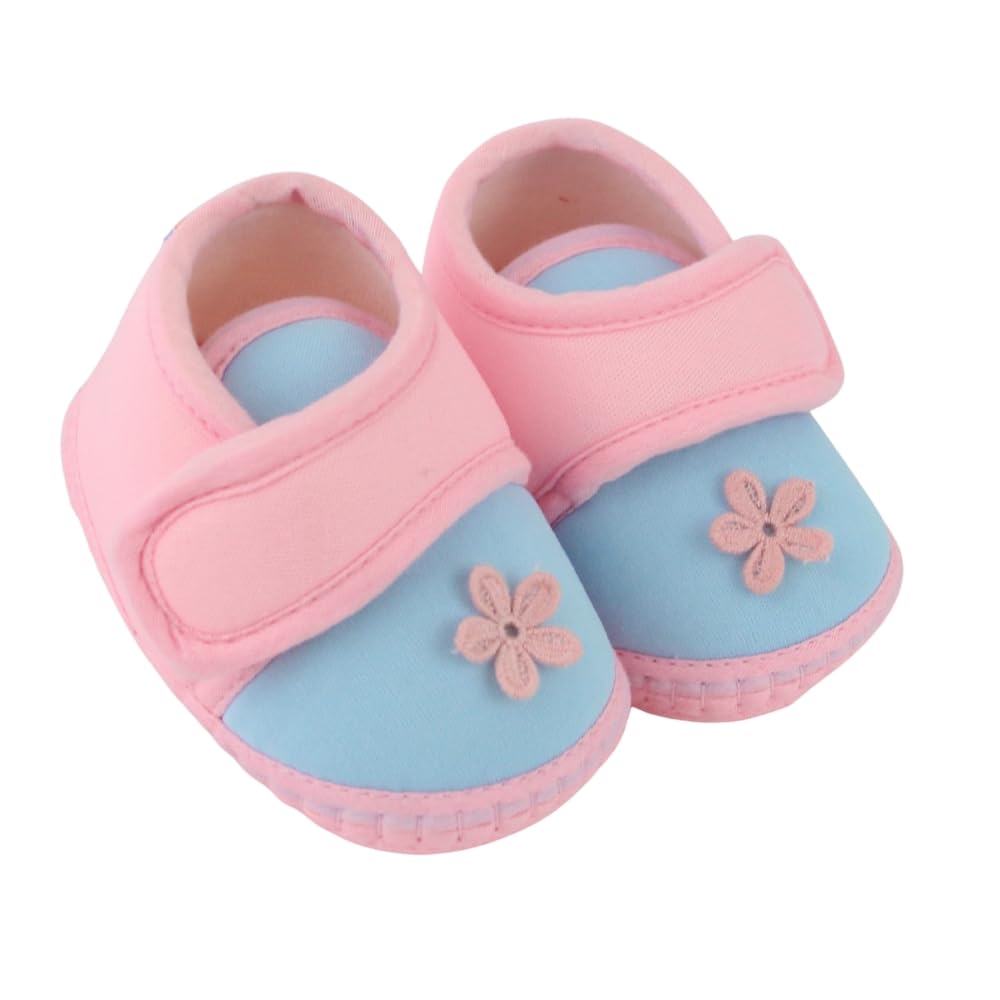 neska moda 6 To 12 Months Baby Boys & Baby Girls Cotton Floral Blue,Pink Hook & Loop Booties-BT5397-picture-56