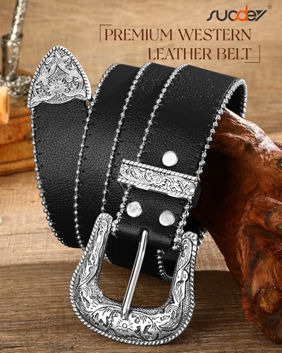 SUOSDEY Fashion Leather Belts for Women with Vintage Metal Buckle Western Leather Belt — view 4