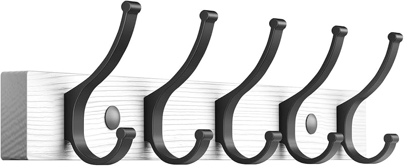 Optish Coat Rack Wall Mount, 16.5 Inches Wood Coat Hooks Wall Mount, Wall Coat Rack with 5 Hooks, Hat Rack Wall Hooks for Hanging Coat, Bag, Towel (1Pack, White)