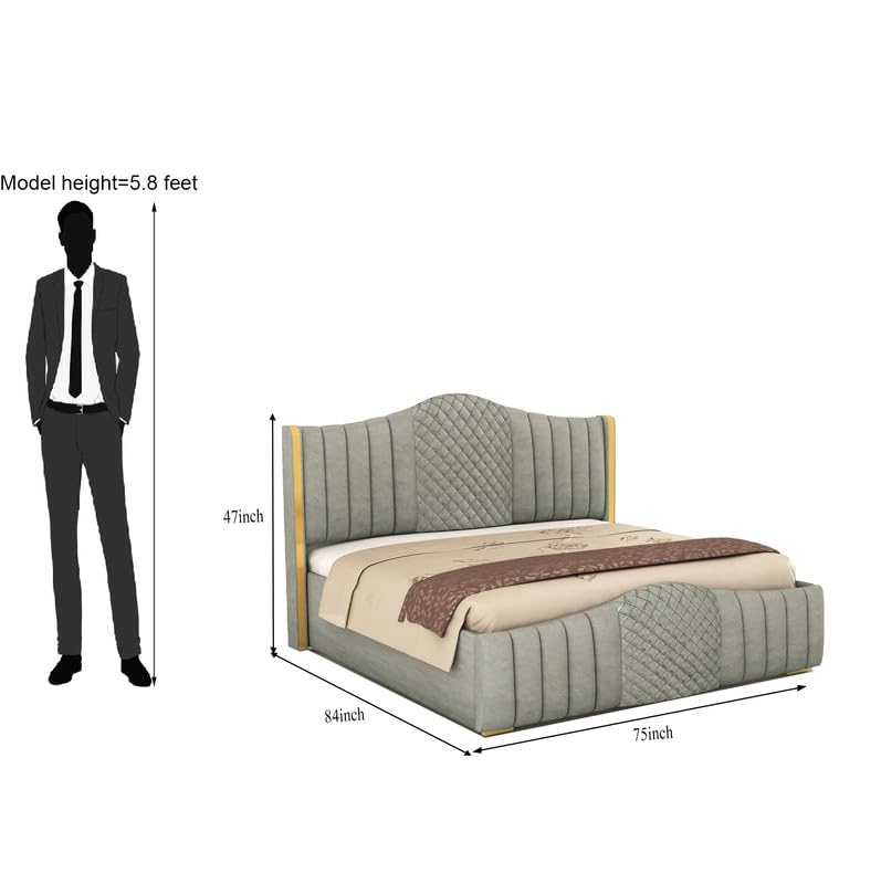 Image of Aesthetic crafts Hydraulic Bed King Size with Storage, Sheesham Wood Upholstered Wooden Double Bed, King Size Bed with Hydraulic Storage, Modern Platform Cot for Bedroom & Hotels, 6.5 x 6 Ft, Grey