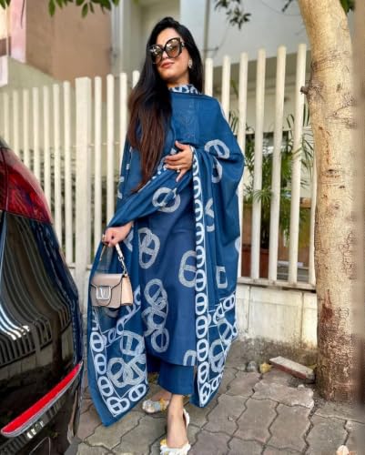 Image of Nermosa Women Printed Stragiht Kurta and Pant set with Dupatta | 3-Piece Set, White Geometric Print, Dupatta Included, Straight Palazzo, Ethnic Wear