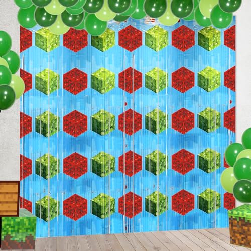 Image of Video Game Party Backdrops Birthday Decorations, 2 Pcs 3.28 x 6.56 Ft Video Game Foil Fringe Curtains Streamer for Boys Gaming Photo Booth Props Party Supplies