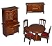 Produktbild 7 TLG. Set: Speisezimmer/Eßzimmer aus dunklem Holz - Miniatur - Schrank + 4 Stühle + Tisch + Kommode - Puppenstubenmöbel für Puppenstube Maßstab 1:12 - Pupp..