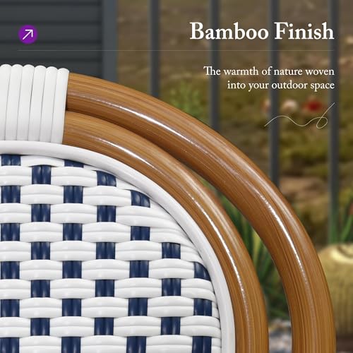 Image of PURPLE LEAF Patio Dining Chair Set of 4 Outdoor French Aluminium Frame in Champagne Finish with Sky Blue & White Woven Rattan for Indoor Kitchen Deck Bistros Cafe Restaurant