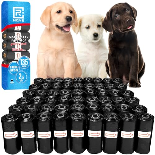 R MOVE Sacchetti Cane Cacca 810 pz (54 Rotoli) - Sacchettini Igienici per Cani, bustine per cani, dog poop bags resistenti antiforatura, 30x23 cm 2,5 Litri compatibili con tutti i porta rotoli