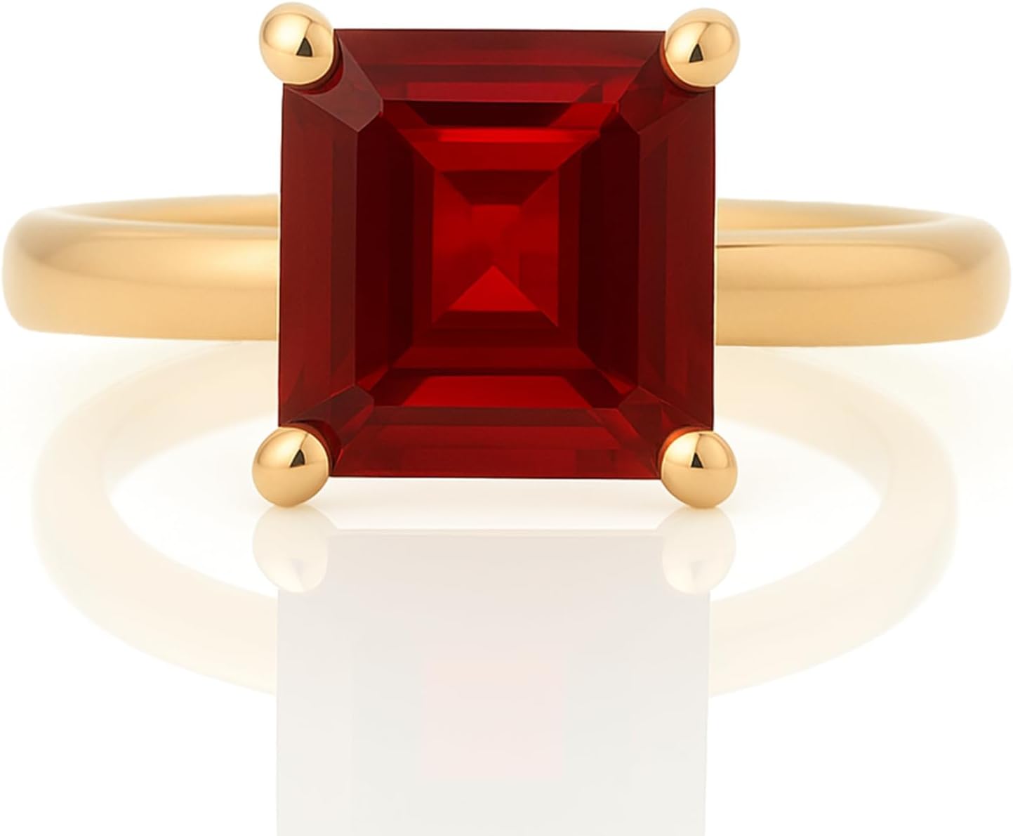 Sterling Silver Square Garnet Ring - Solitaire Ring - Deep Red Garnet Ring - January Birthstone Ring